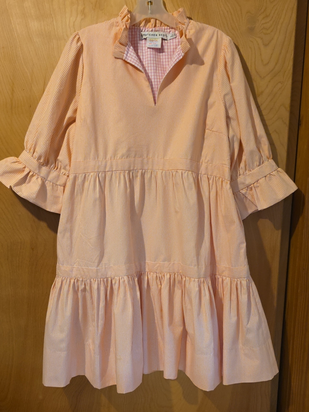 Gretchen Scott Women's Orange/White Pinstripe Tiered Ruffled Dress Size Large